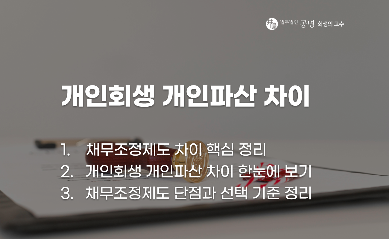 개인회생 개인파산 차이와 조건 및 선택 기준 비교 설명 이미지