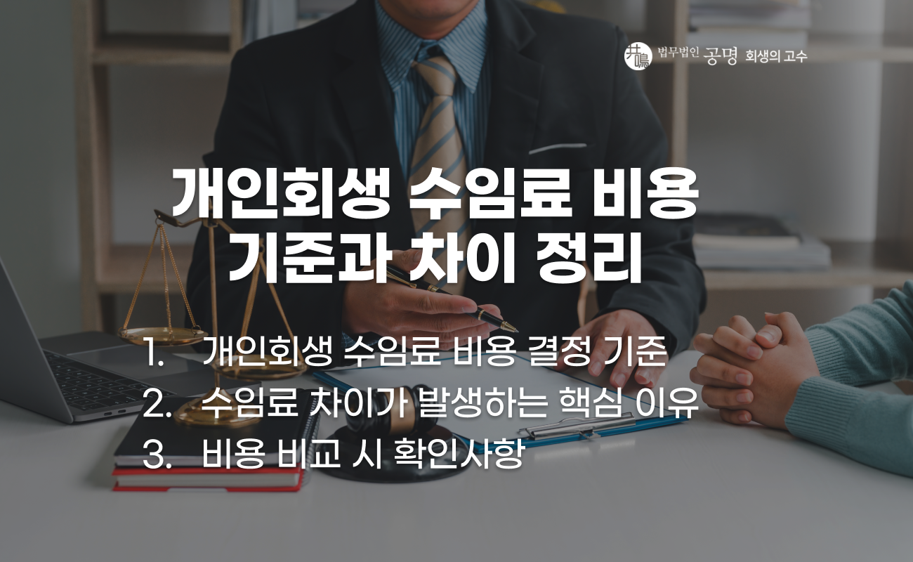 개인회생 수임료 비용 구조와 차이 발생 이유 및 기준 설명 이미지