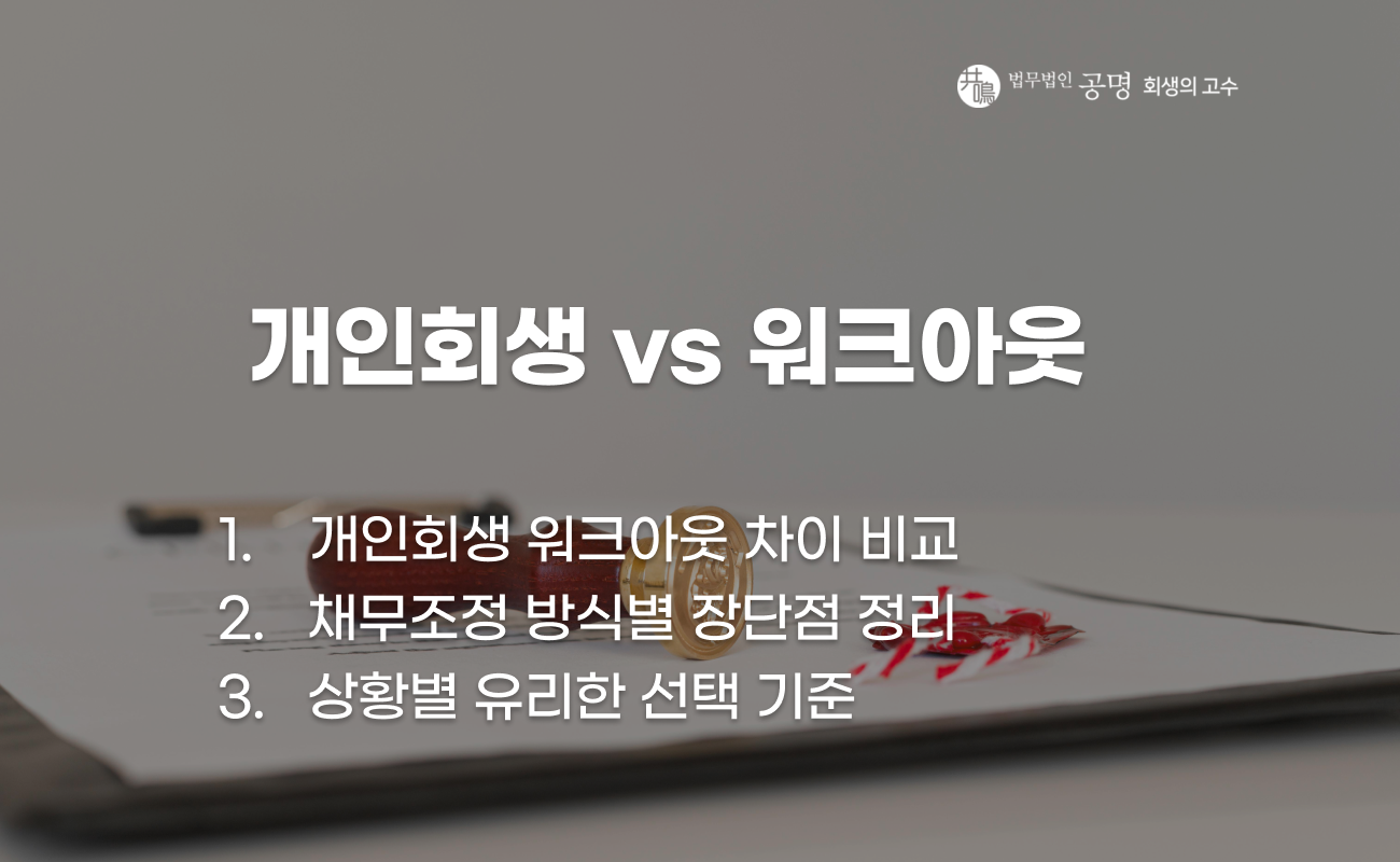 개인회생과 워크아웃 제도 차이 비교 설명 이미지