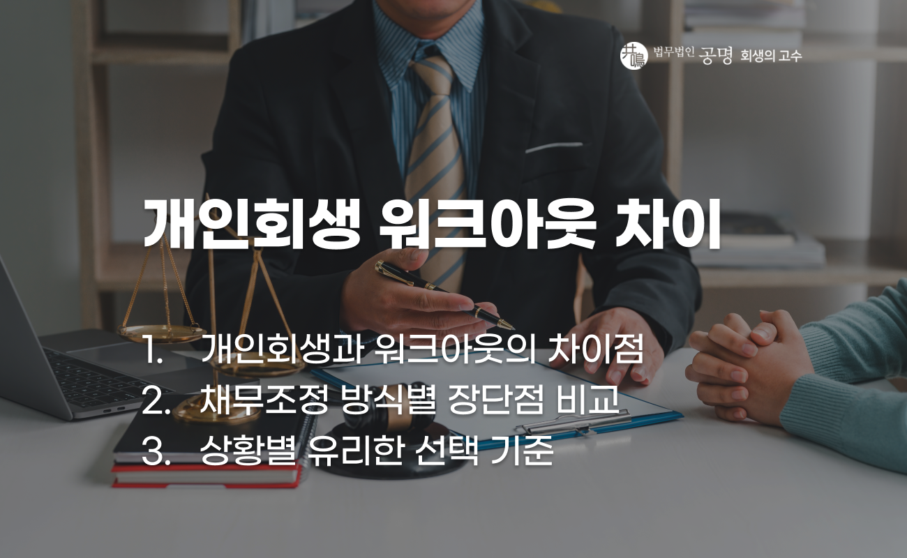 개인회생과 워크아웃 차이 비교 설명 이미지