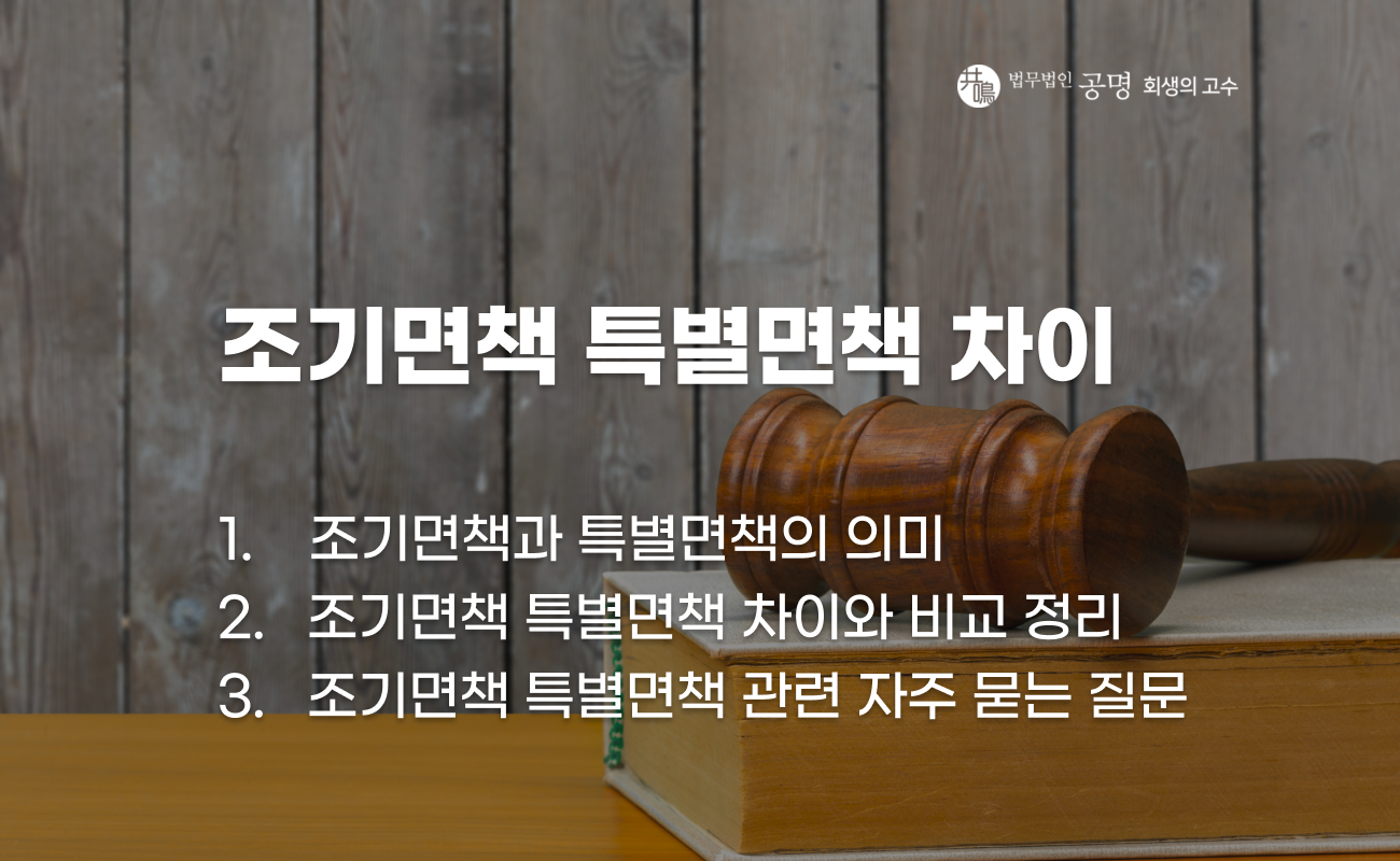 조기면책과 특별면책의 의미 그리고 차이를 비교하는 글을 요약한 이미지