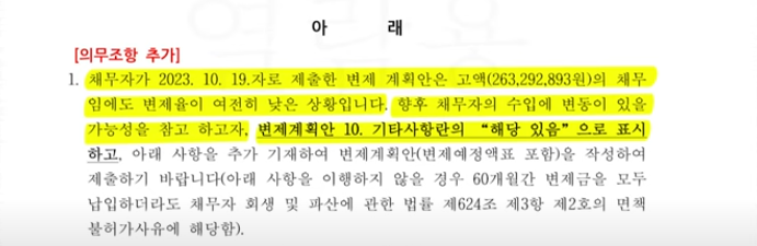 개인회생 조건부인가란? 조건부인가 사례1